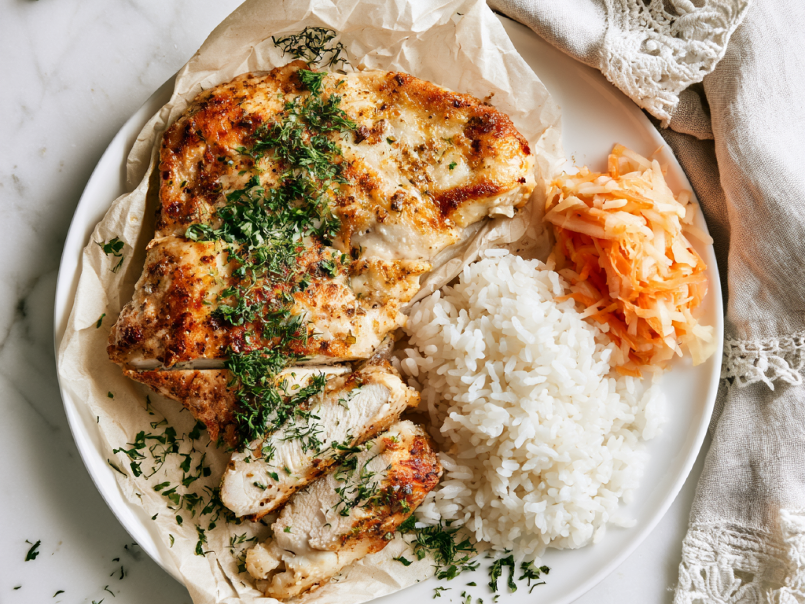 Kurczak smażony w papierze na patelni — soczysty filet bez panierki