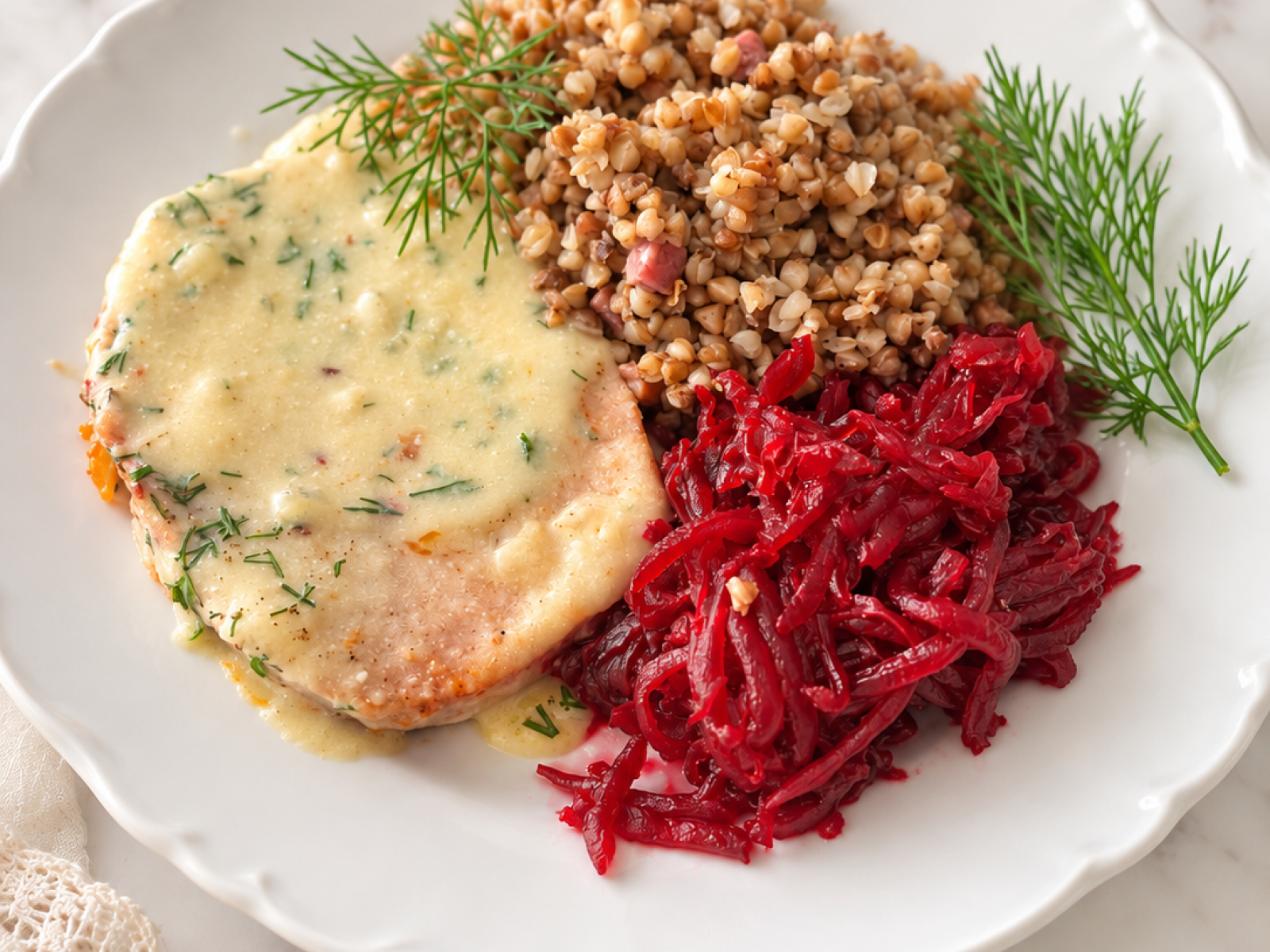 Pieczeń rzymska w sosie chrzanowo-koperkowym – przepis na obiad