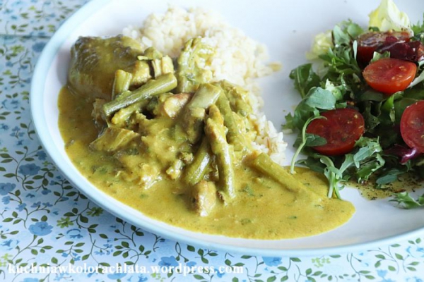 Polędwiczki wieprzowe w sosie musztardowym curry i szparagami