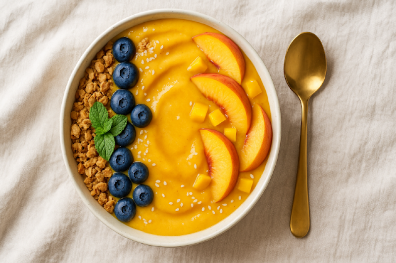 Smoothie bowl mango–brzoskwinia – light śniadanie w 5 minut
