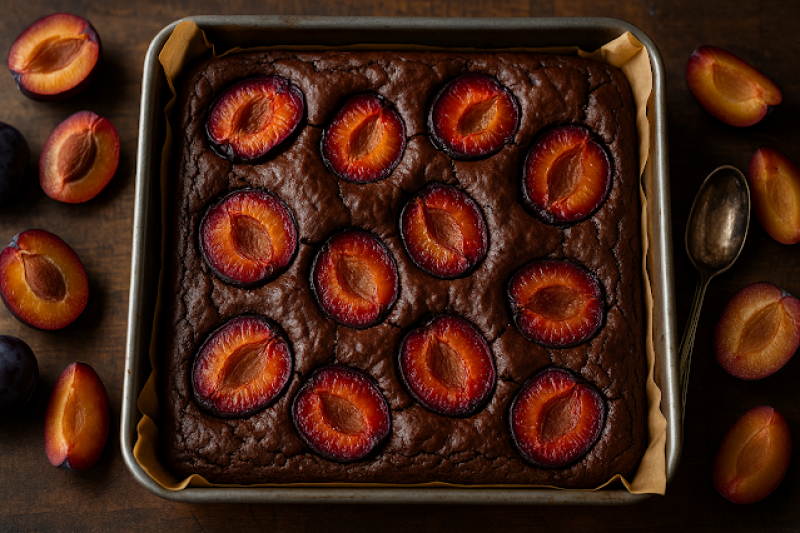 Brownie śliwkowe z kakao – bez miksera, wieczorny deser
