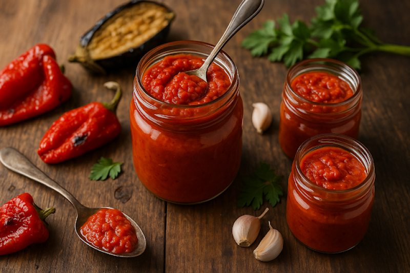 Ajvar domowy – z pieczonej papryki i bakłażana (gęsty)