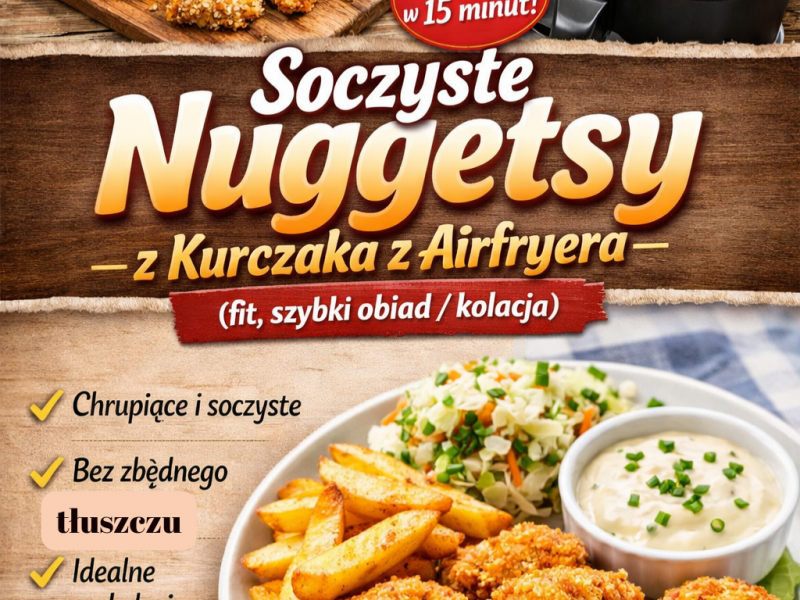 🍗 Soczyste Nuggetsy z Kurczaka z Airfryera (fit, szybki obiad / kolacja)