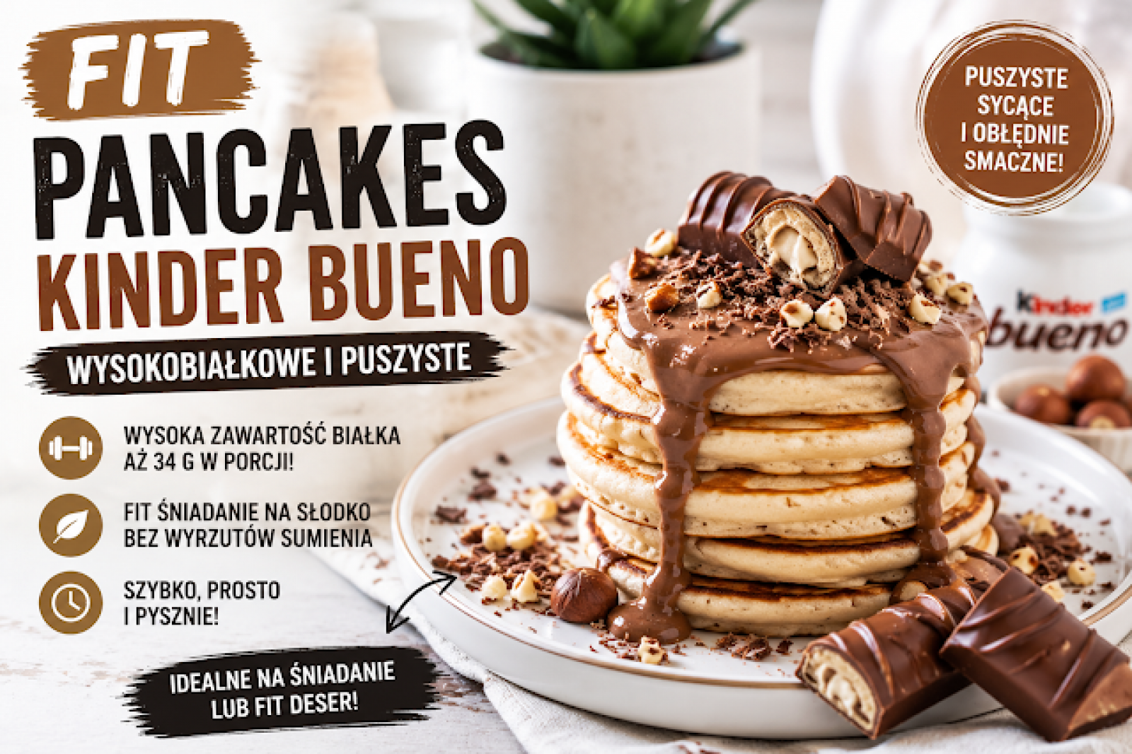 FIT Pancakes Kinder Bueno – wysokobiałkowe i puszyste śniadanie na słodko