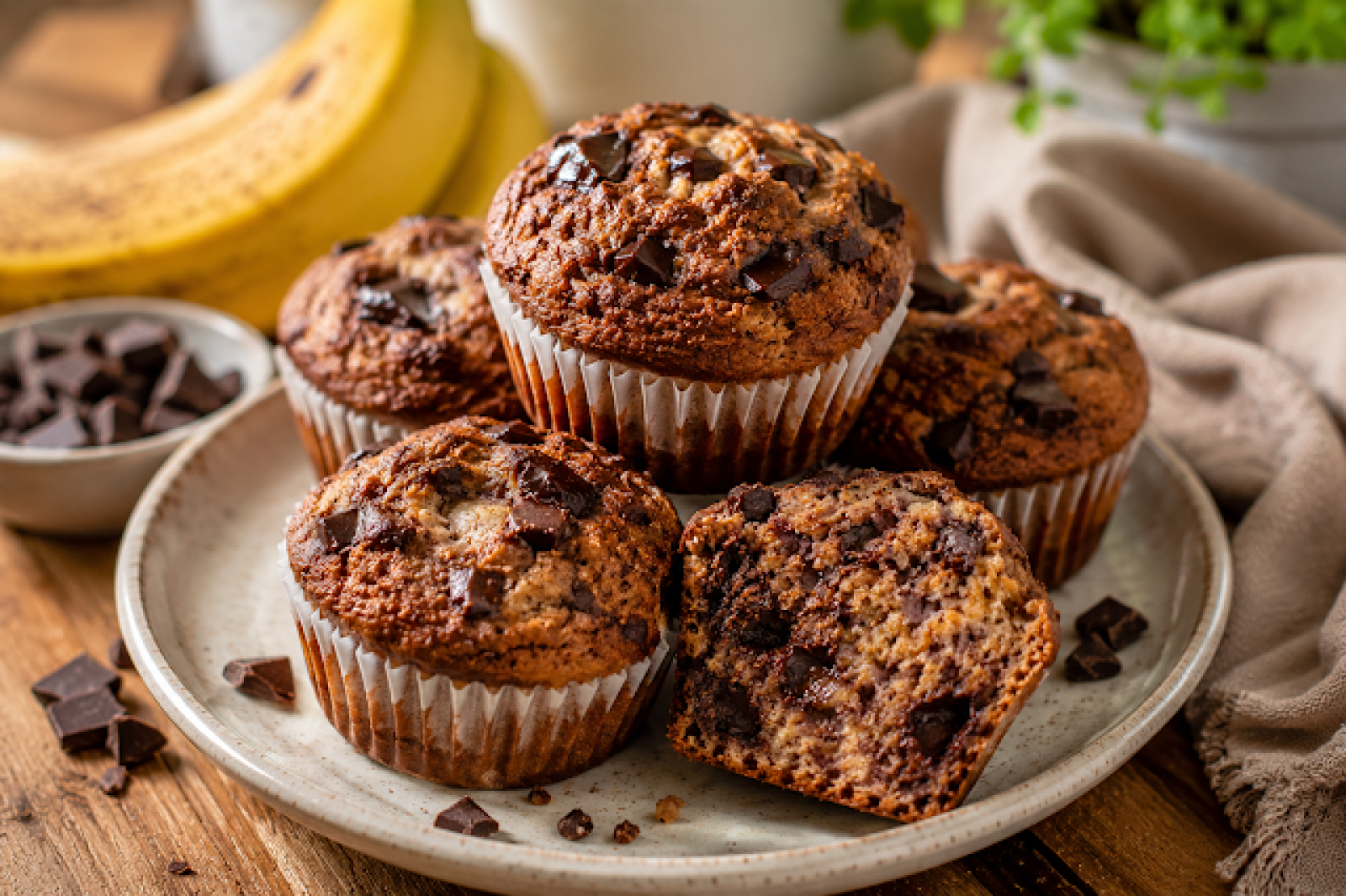Fit muffiny bananowo-czekoladowe – miękkie i wilgotne