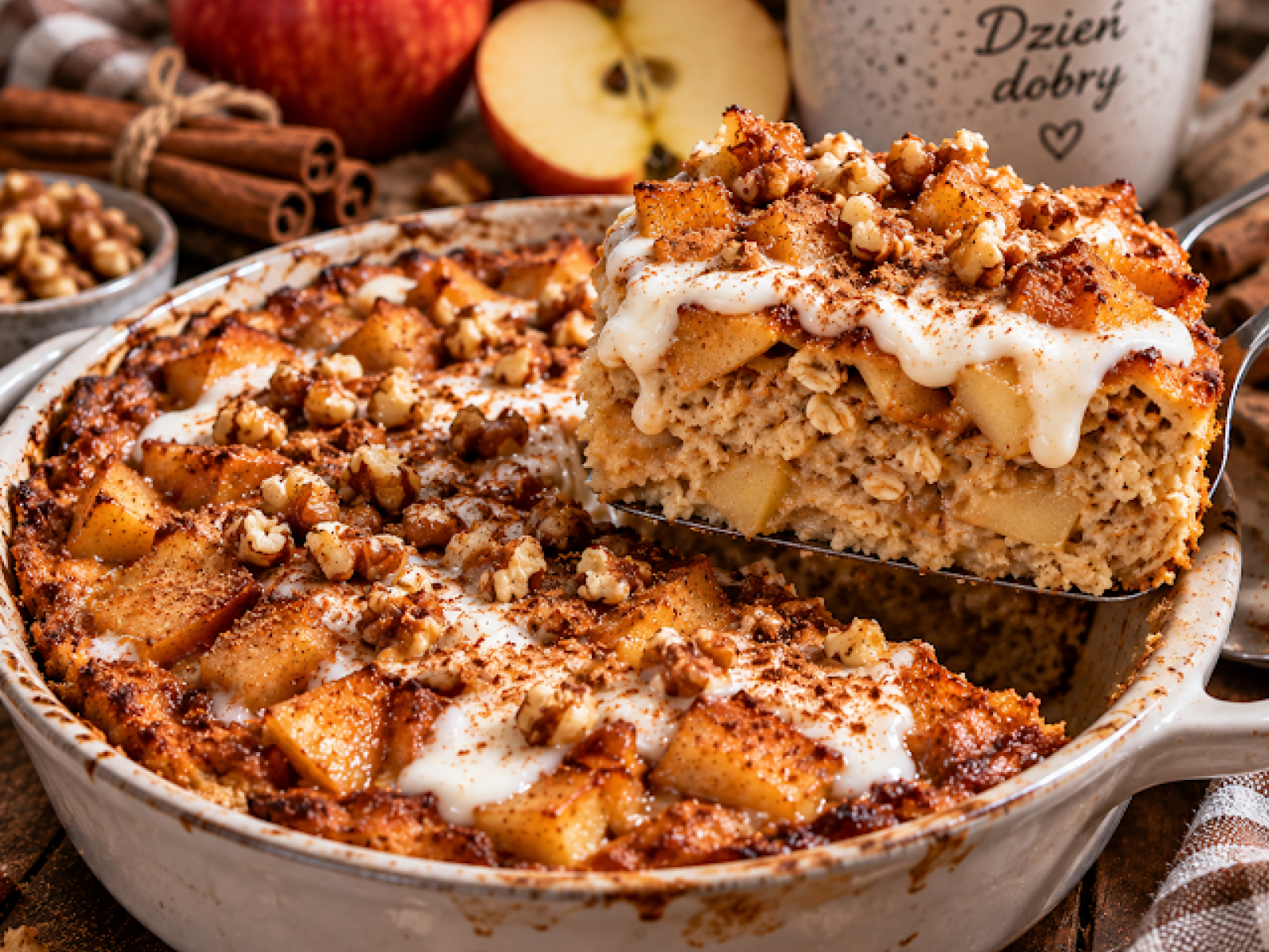 Baked oats à la szarlotka – fit przepis z jabłkami