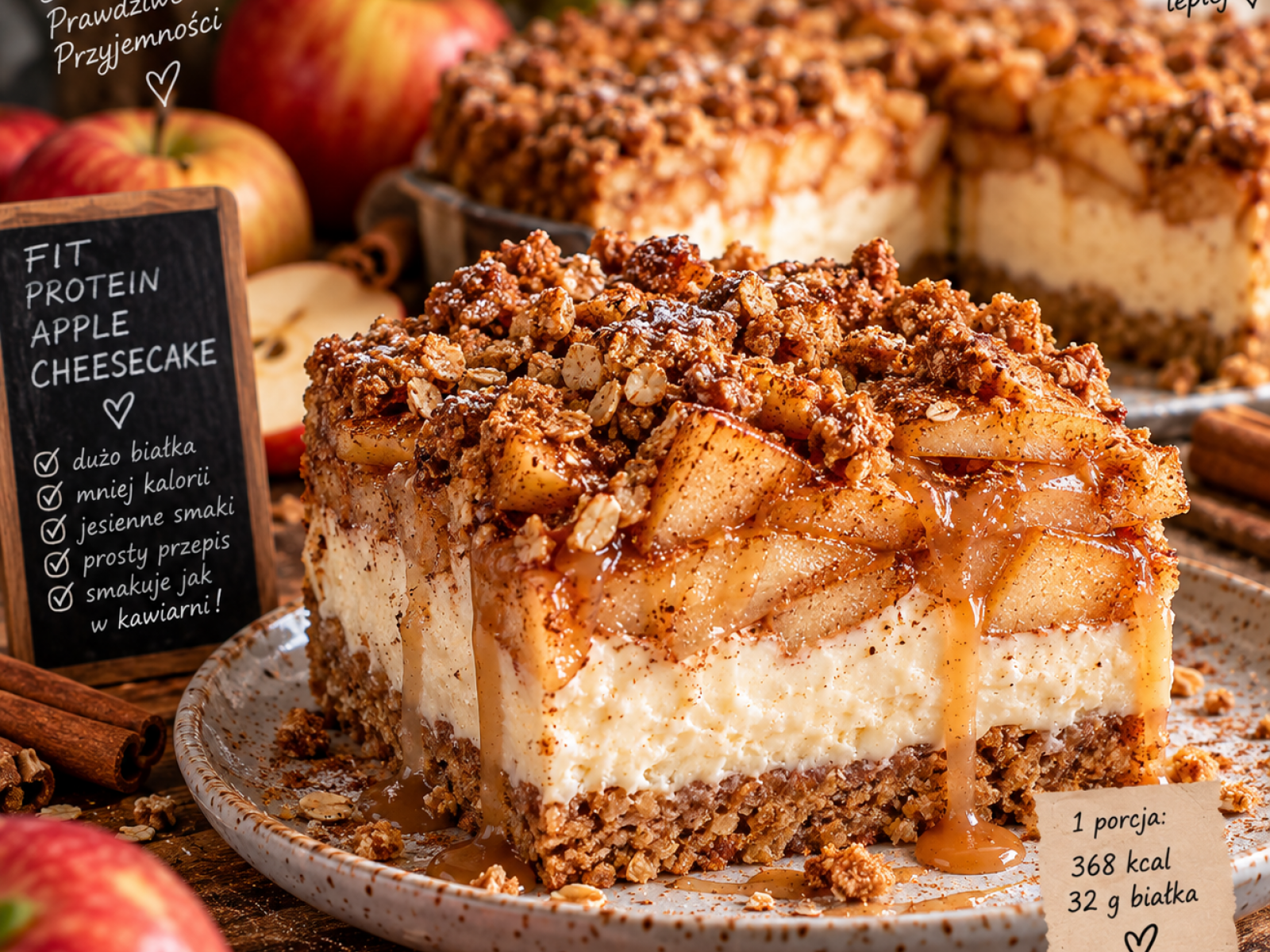 Fit Protein Apple Cheesecake – Ciasto Jabłkowe z Sernikową Warstwą