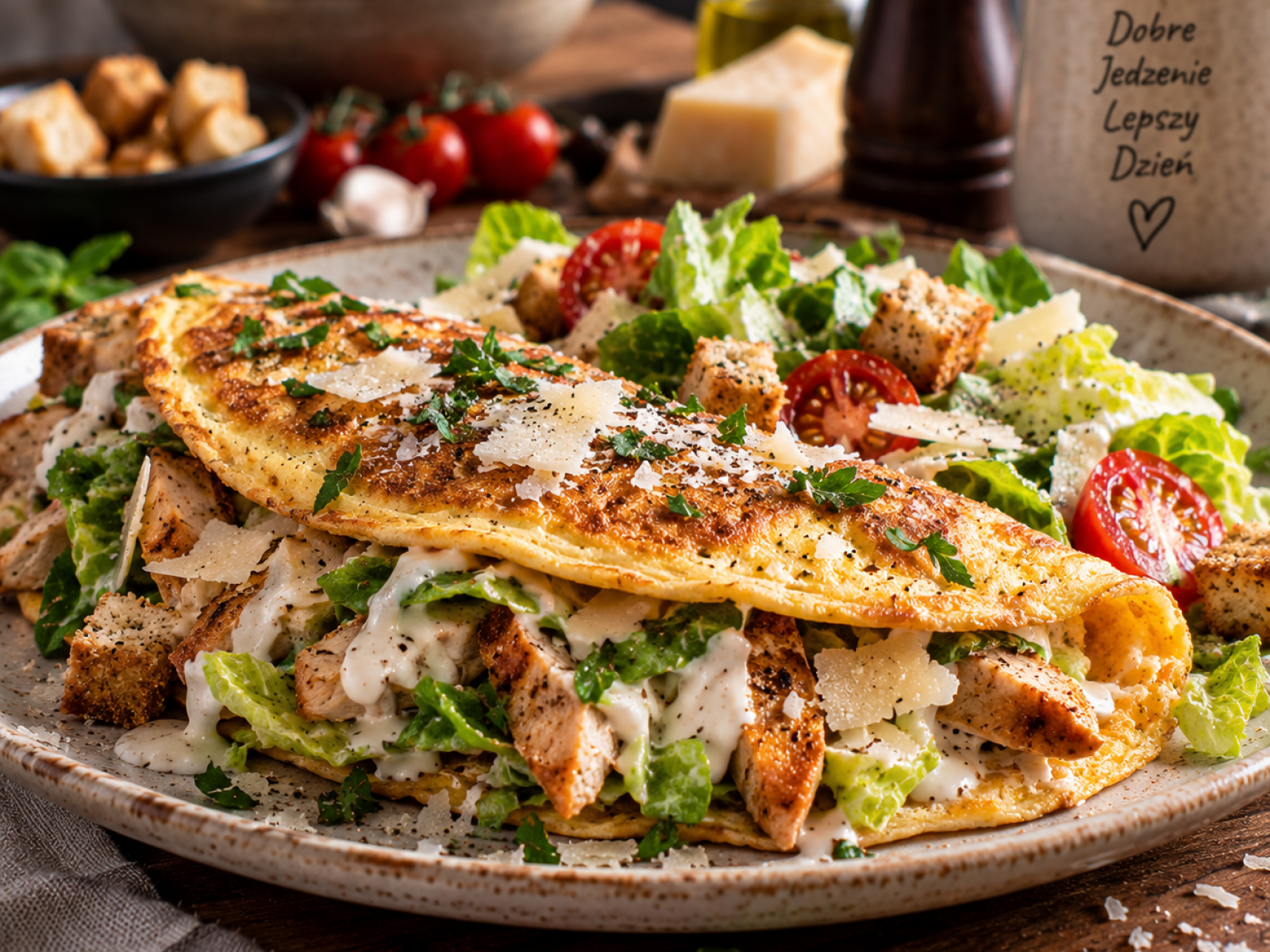 High Protein Chicken Caesar Omelet – Fit Omlet z Kurczakiem i Sosem Caesar