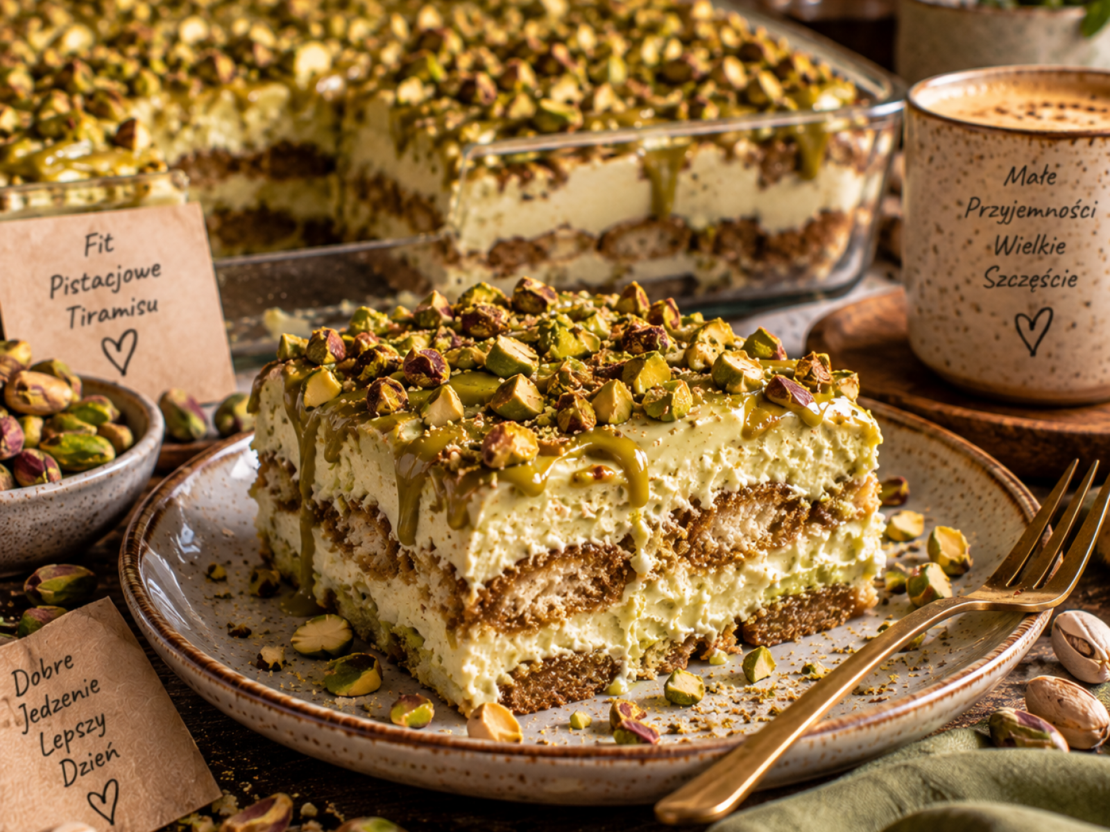 Fit Pistacjowe Tiramisu na Blaszce – Wysokobiałkowe i Bez Pieczenia