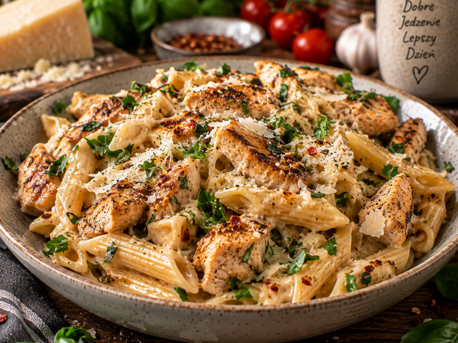 Fit Creamy Chicken Parmesan Pasta – Kremowy Makaron z Kurczakiem