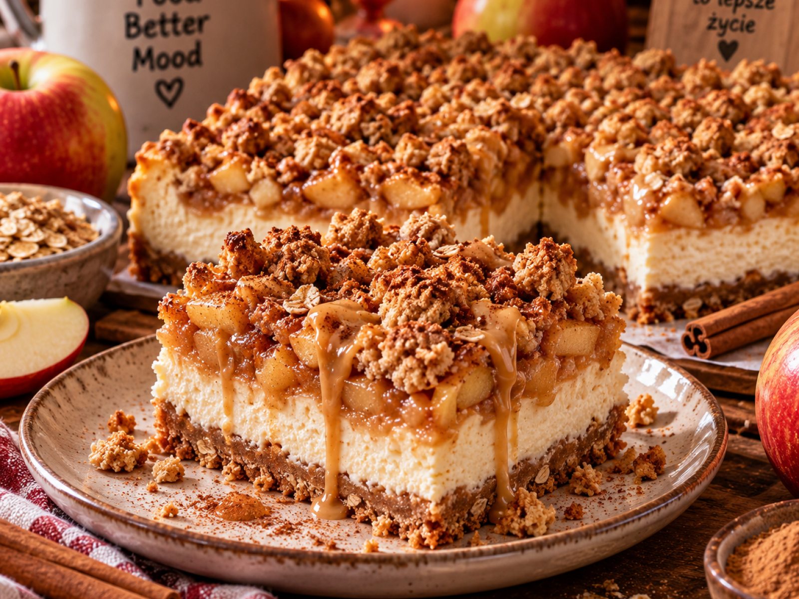 High Protein Apple Crumble Cheesecake – fit sernik z jabłkami