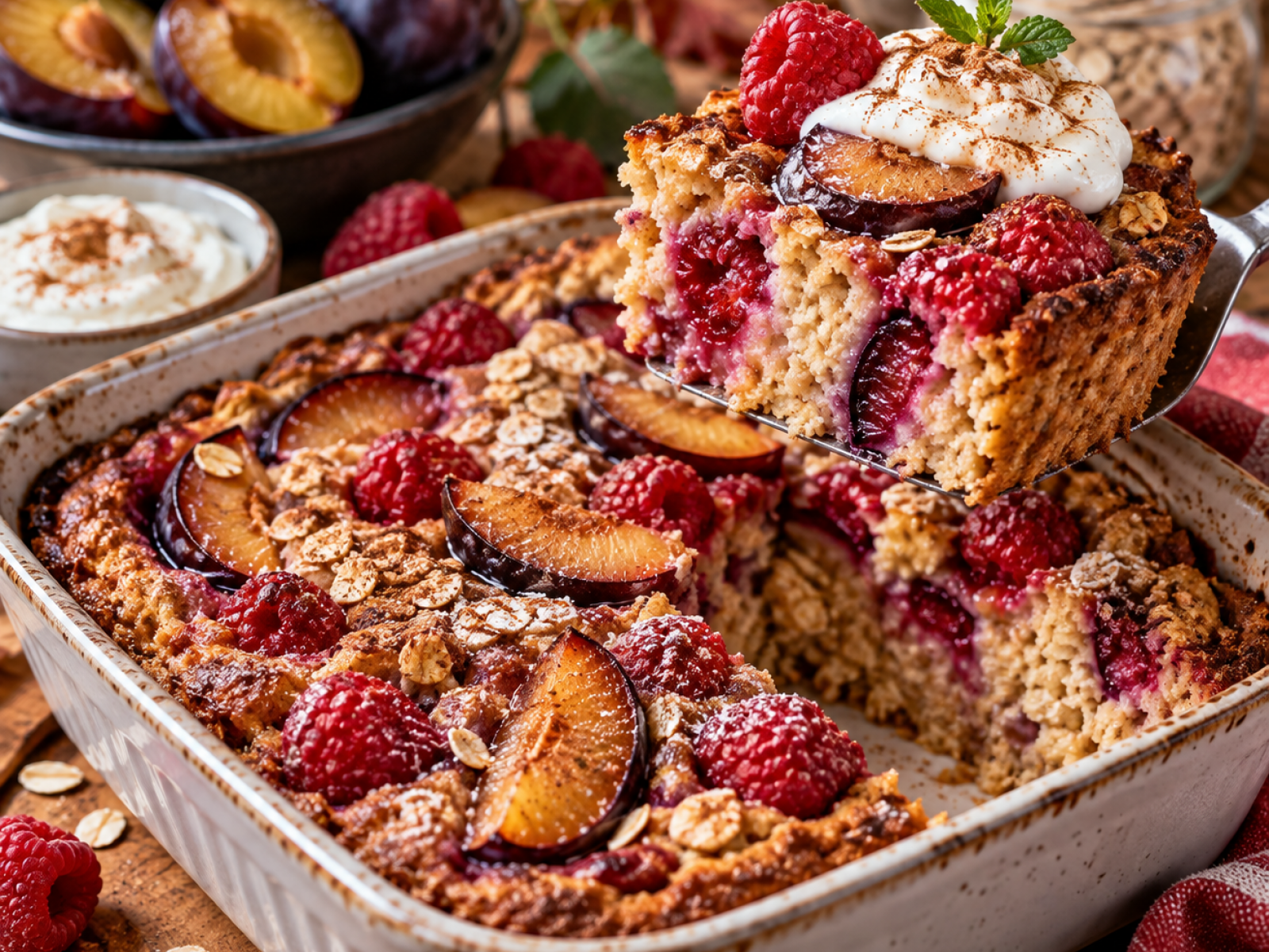 Pieczona Owsianka ze Śliwkami i Malinami – Proteinowy Przepis