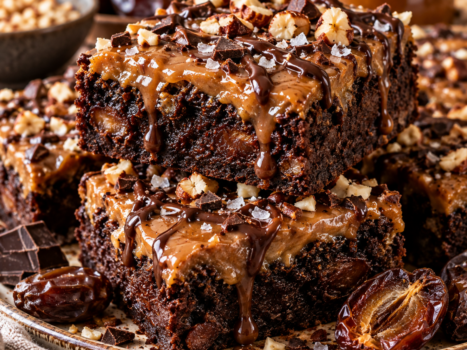 Daktylowe brownie proteinowe z solonym karmelem – fit deser