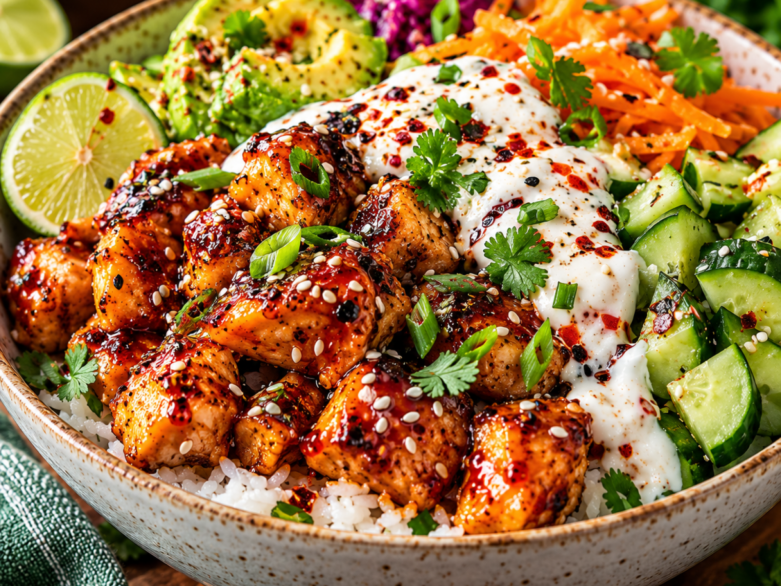 Hot Honey Chicken Bowl – kurczak w miodowo-pikantnej glazurze