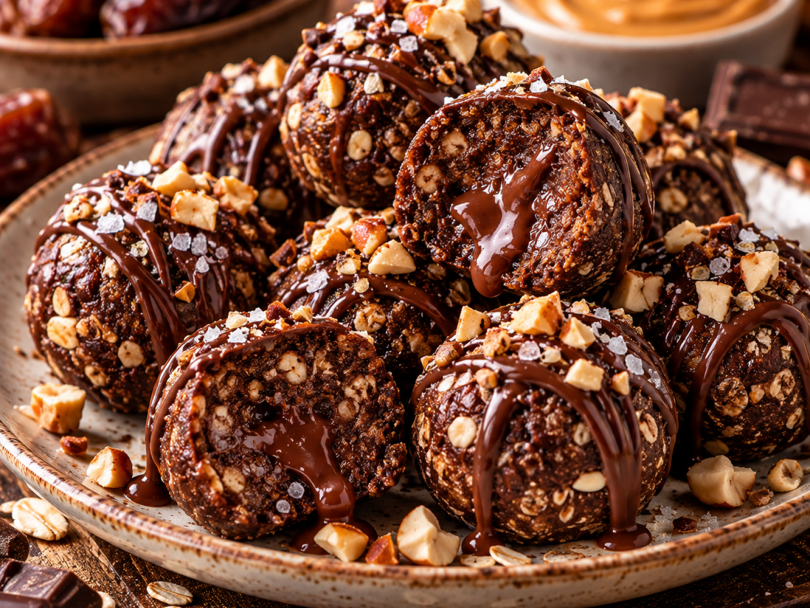 Proteinowe kulki brownie z daktyli i czekolady – bez pieczenia