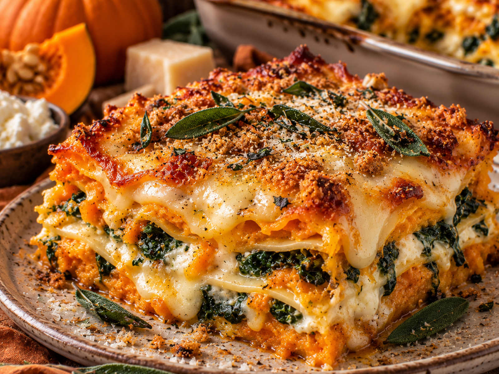 Lasagne dyniowa ze szpinakiem i mozzarellą – kremowy przepis
