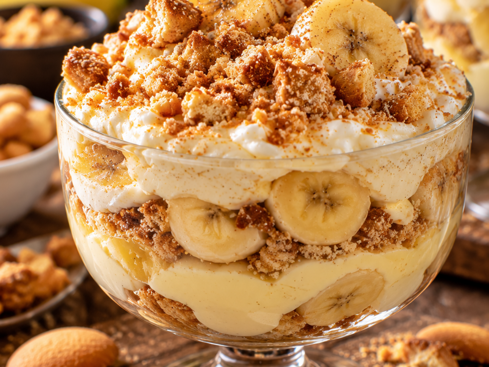 Proteinowy banana pudding z chrupiącą kruszonką – fit deser
