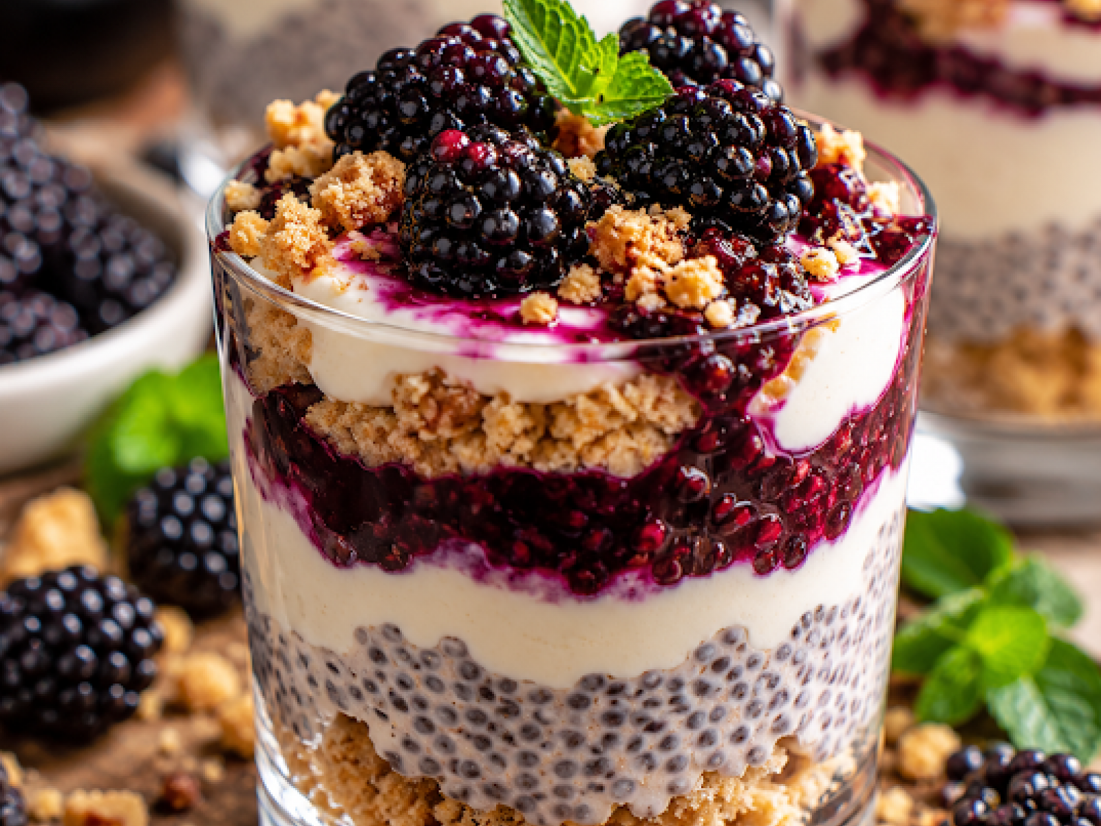 Proteinowy pudding chia z jeżynami – kremowy deser à la sernik