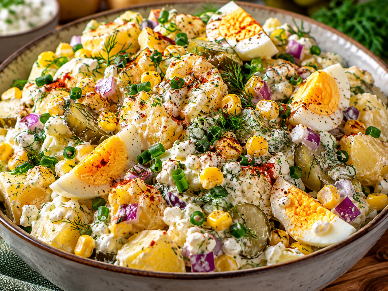 Sałatka ziemniaczana z serkiem wiejskim i jajkiem – fit przepis