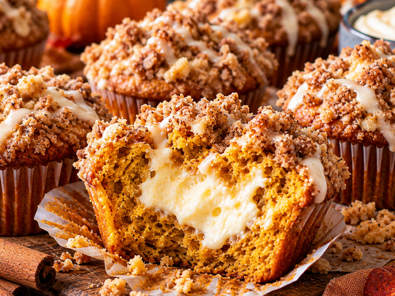 Muffiny dyniowe z serkiem i chrupiącą kruszonką
