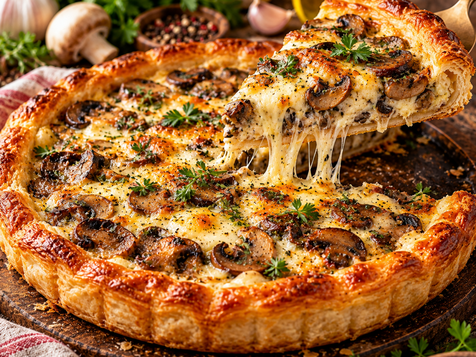 Tarta z pieczarkami i serem – prosty przepis na kolację