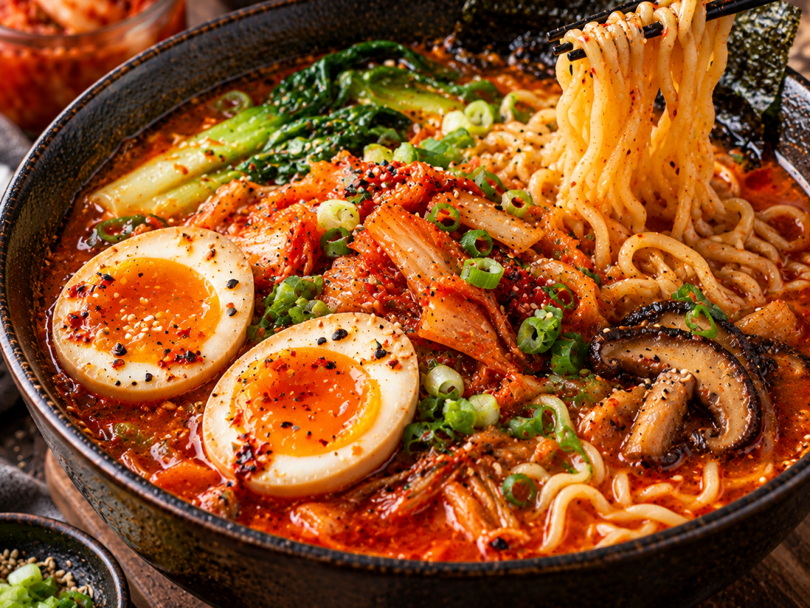 Ramen z kimchi, jajkiem i makaronem – pikantny przepis