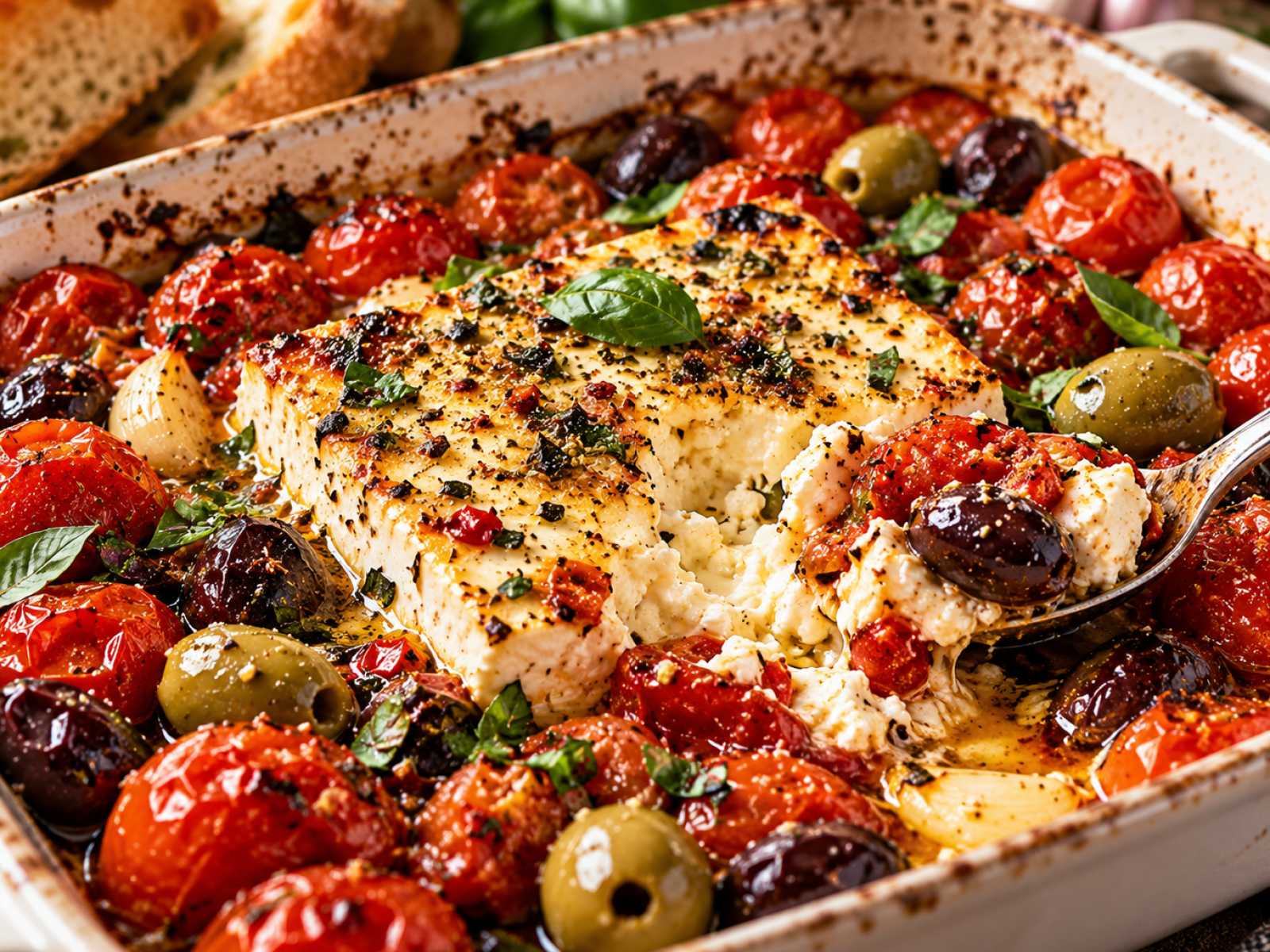 Feta pieczona z pomidorkami i oliwkami – prosty przepis