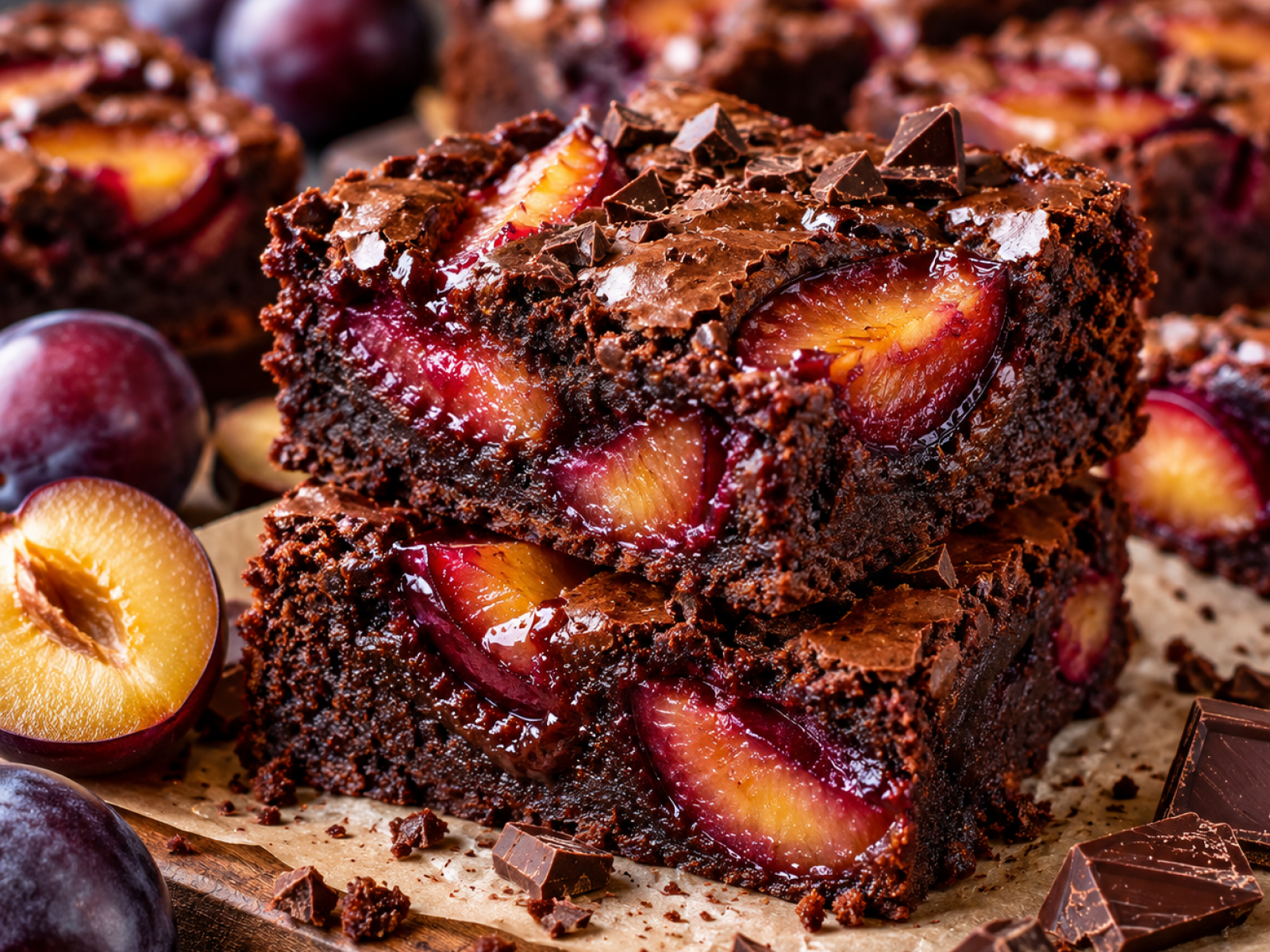 Brownie ze śliwkami – wilgotne ciasto czekoladowe