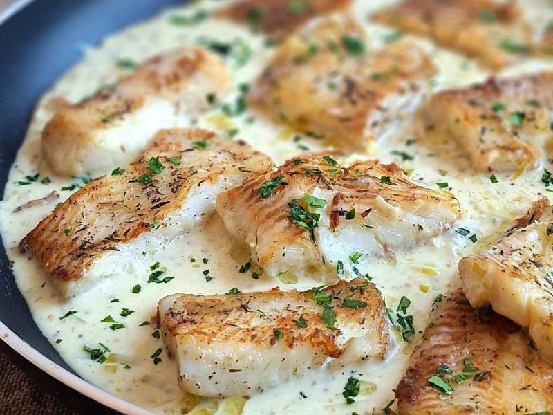 Halibut w sosie porowo-musztardowym