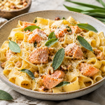 Tagliatelle z łososiem,...