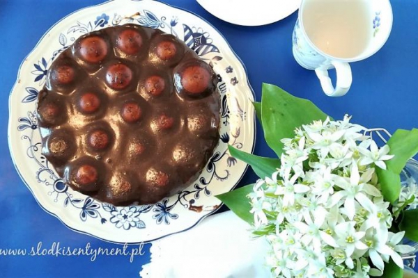 Rabarbarowy sernik z migdałami i czekoladą