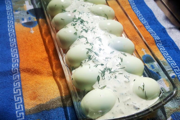 Jajka w sosie ogórkowo-koperkowym