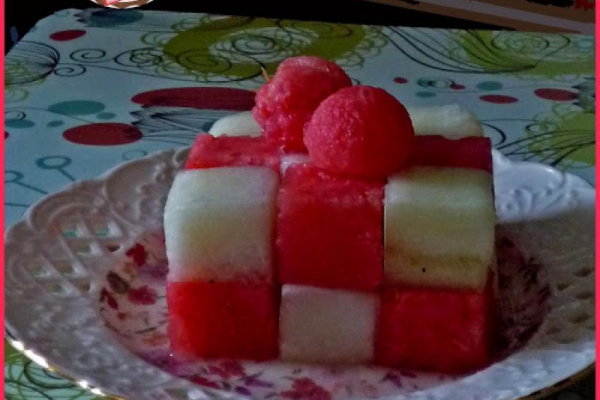 Kostka arbuzowo - melonowa. Watermelon melon cube.