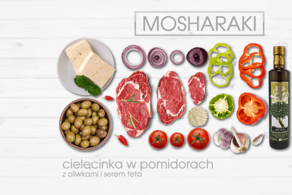Krowia dziecinka skąpana w pomidorach, feta i oliwka – Mosharaki