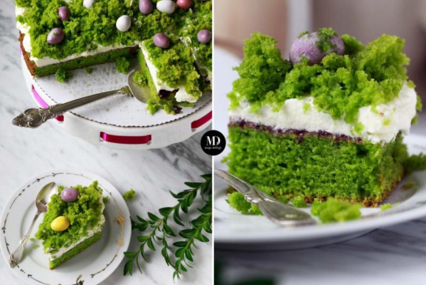 Wielkanocny Leśny Mech – bez miksera – Tort szpinakowy z wegańską bitą śmietaną