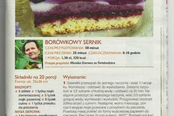 Borówkowy sernik - publikacja prasowa w ,,CIASTACH CZYTELNIKÓW