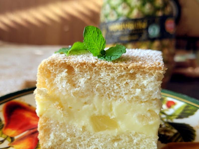 Ciasto biszkoptowe z kremem cytrynowo-ananasowym