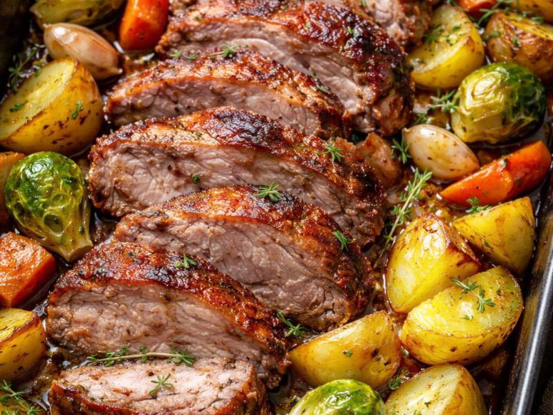 Jednogarnkowe: pieczeń w plastrach z warzywami