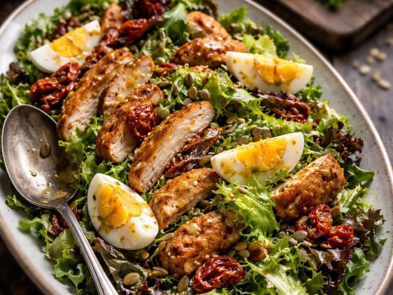 Pyszna sałatka z kurczakiem i jajkiem