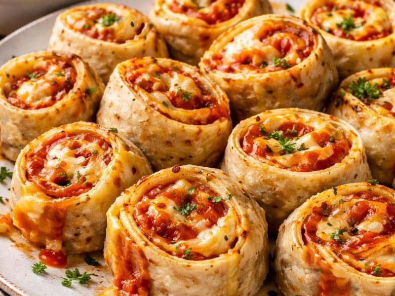 Zapiekane roladki z tortilli z serem i ketchupem