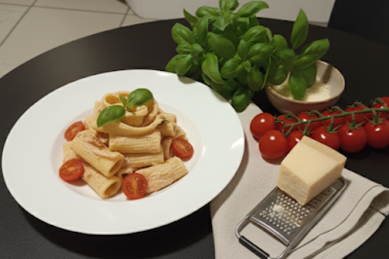 Makaron z ricottą i pomidorami koktajlowymi