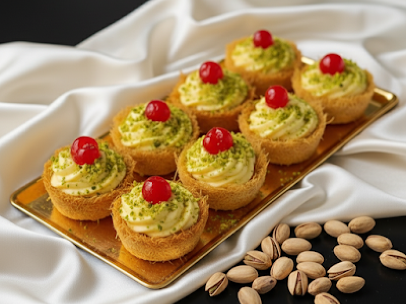 Kadayif z  puddingiem i pistacjami