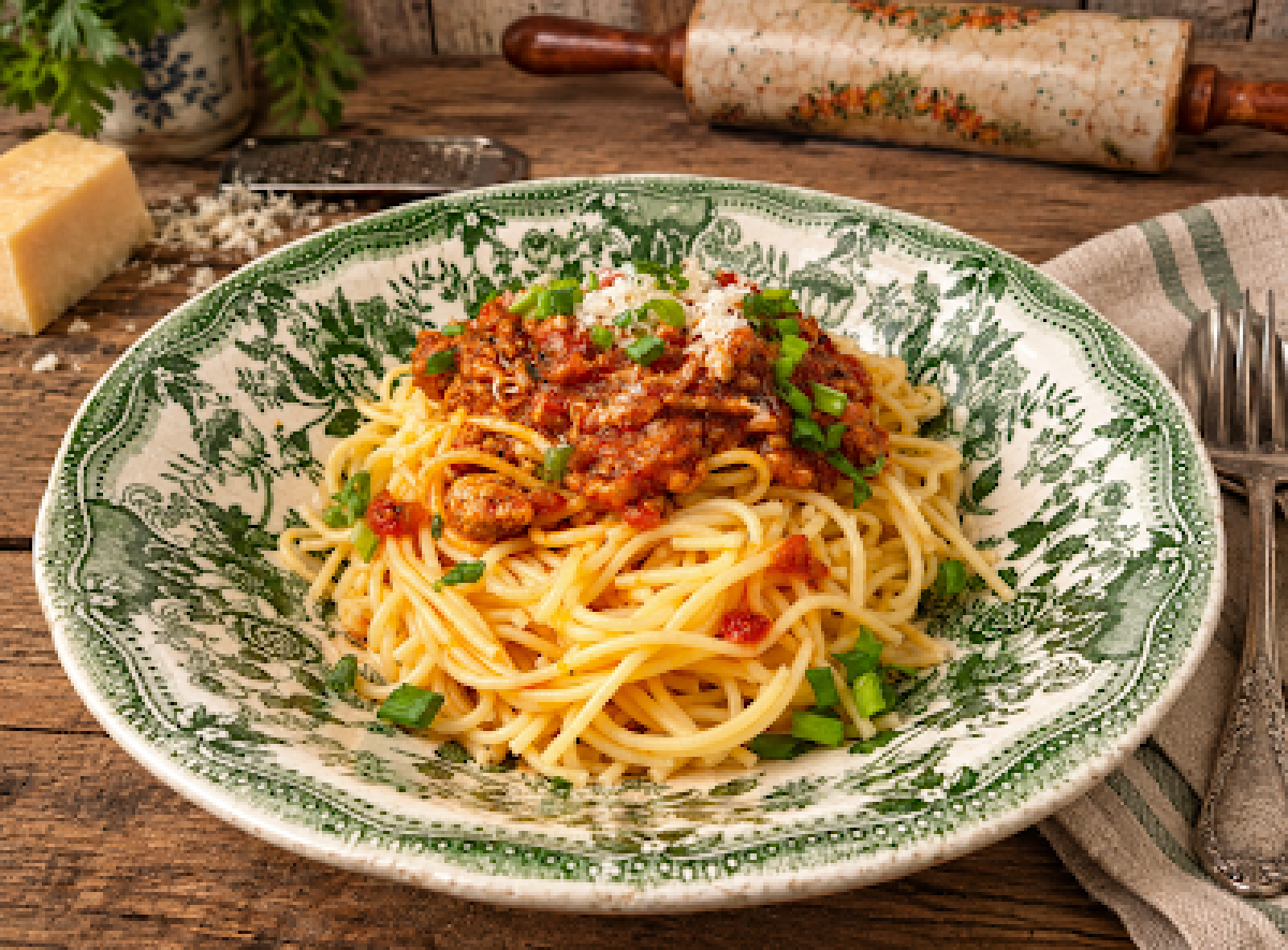 Spaghetti z mięsem w sosie pomidorowym
