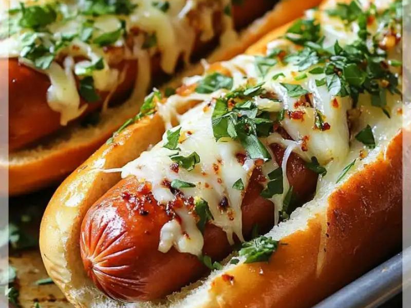 Pieczone Hot Dogi z Masłem Czosnkowym to pyszne danie