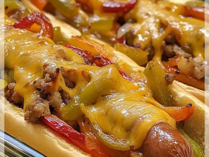 Pieczone Hot Dogi z Kiełbasą i Papryką to pyszne danie