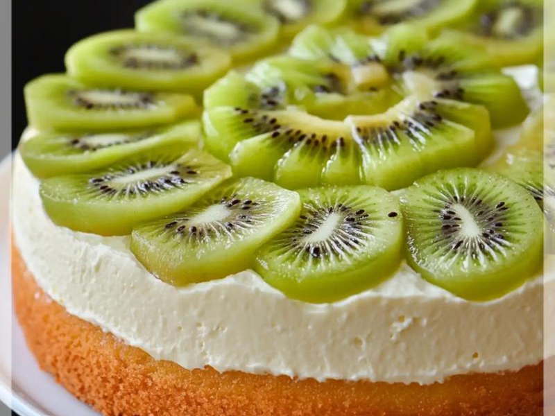 Proste ciasto z kremowym serkiem i kiwi zachwyci smakiem!