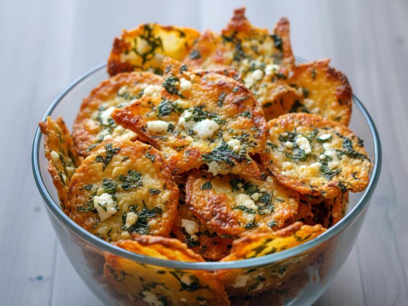 domowe chipsy z sera feta i szpinakiem