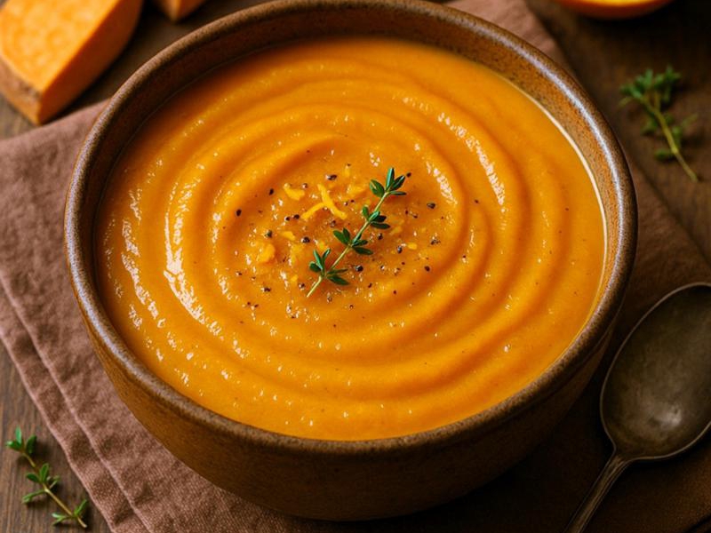 Krem z batatów z imbirem i pomarańczą - przepis na obiad