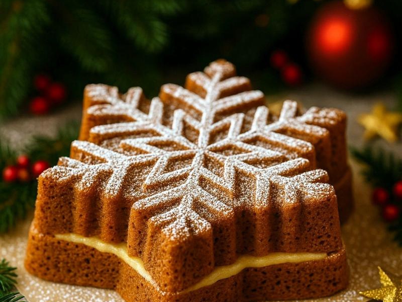 Piernikowy płatek śniegu przekładany marcepanem