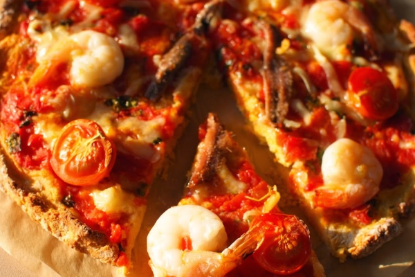 Dietetyczna pizza z krewetkami i anchois a!